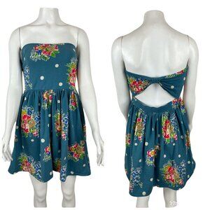 Kimchi Blue Strapless Dress Juniors Womens Large Urban Outfitters Floral Blue